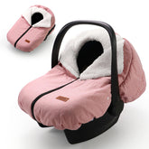 TinlyFinly winter car seat cover with waterproof exterior keeps baby dry in wet weather.
