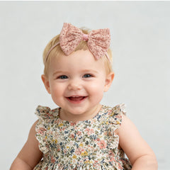 Tinsparkwin baby bow headband off-white, adjustable to grow with baby.