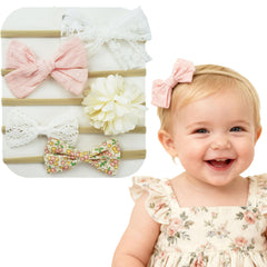 Tinsparkwin floral baby bow headband with elastic nylon band, gentle fit for newborn photos