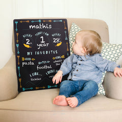 Arrows milestone chalkboard monthly section for height, weight, and favorites