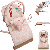 Tiny Marvels baby bouncer in pink floral pattern for a safe, soothing seat