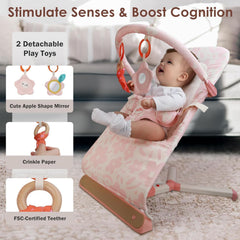 Tiny Marvels bouncer with removable toy bar encourages tactile exploration