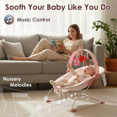 Tiny Marvels Baby Bouncer side view showing safe 3-point harness