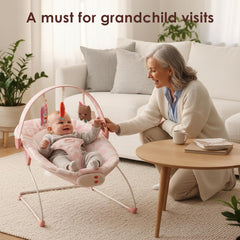 Tiny Marvels Baby Bouncer pink floral toy collection encourages sensory play