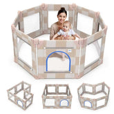 Tiny Marvels playpen set up in living room for safe family play.