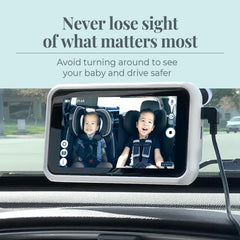 Tiny Traveler 5-inch touch screen shows split-screen live feeds for quick checks.