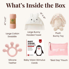Tiny Treasures muslin swaddle blanket in gift basket for breathable comfort.