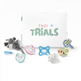 Tiny Trials Pacifier Discovery Box front view showing varied options for newborns