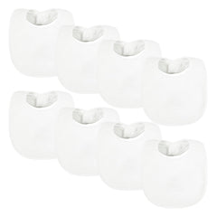 Tiny Twinkle 8-pack bibs with waterproof lining protect outfits during drool and teething.