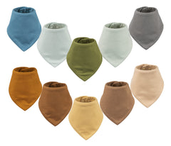 Tiny Twinkle bandana bibs with an absorbent outer layer catching spills.