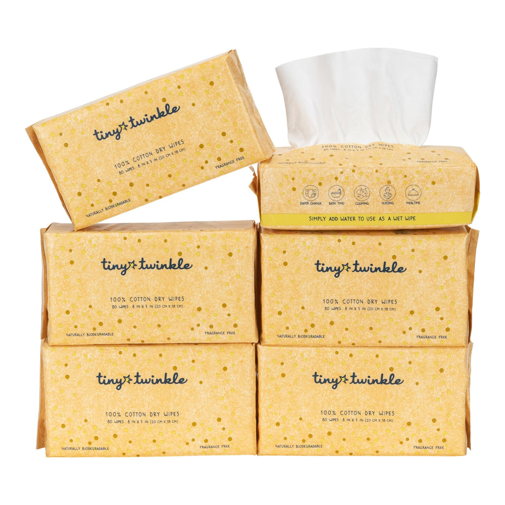 Tiny Twinkle dry wipes close-up showing 100% cotton texture for gentle newborn cleaning