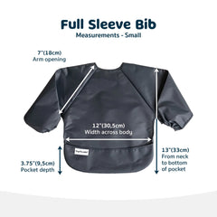 Close-up of Tiny Twinkle long sleeve bib with full coverage and cuffs.