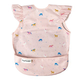Tiny Twinkle mess-proof bib for girls, front view with unicorn confetti to keep outfits clean