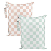 Tiny Twinkle Mess Proof Wet Bag front view showing organized space for wet and dry items