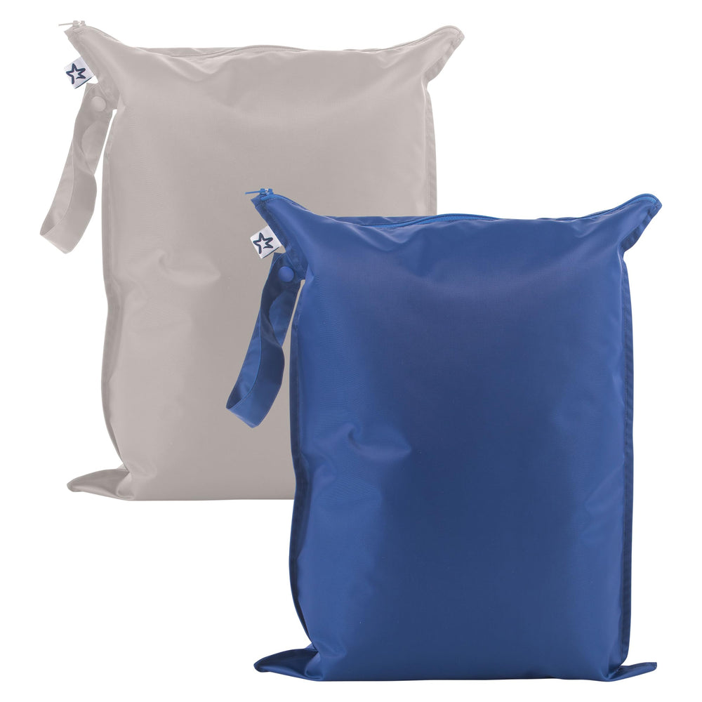 Tiny Twinkle Mess Proof Wet Bag gray, closed, leak-proof storage for damp items.