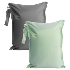 Tiny Twinkle Mess Proof Wet Bag opened to show organized storage for wet and dry items