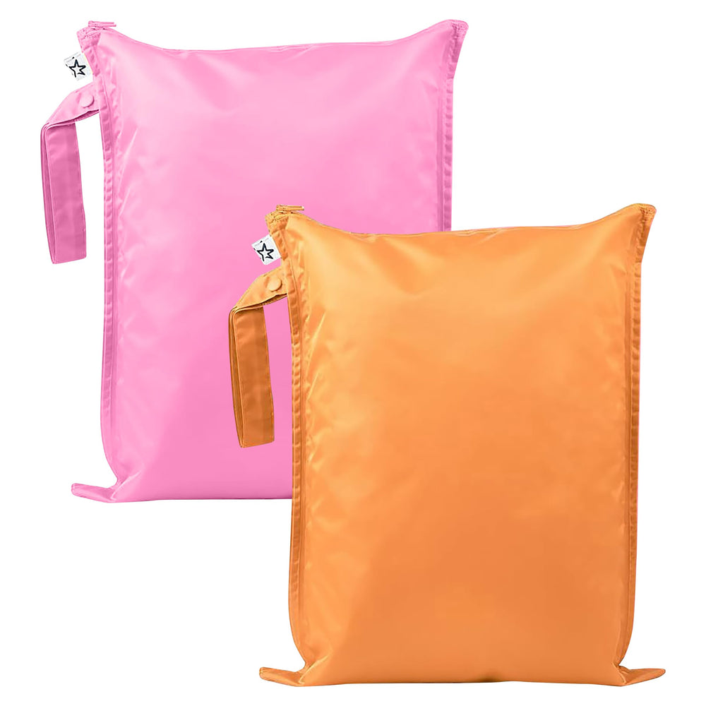 Tiny Twinkle Mess Proof Wet Bags 2-pack front view showing leak-proof storage for swimwear and baby clothes