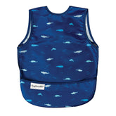 Tiny Twinkle Ocean Life bib close-up showing waterproof surface for mess-free meals.