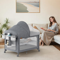 TinyGlow bedside crib with mosquito net enhances nighttime closeness and protection.