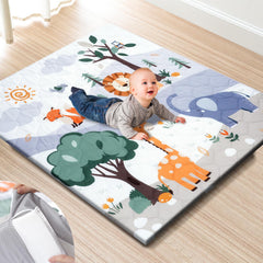 TINYHARBO premium foam baby play mat shows a 47 by 47 inches surface for safe crawling