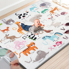 TINYHARBO premium play mat cover demonstrates easy machine-wash cleaning benefits.