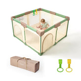 Tinyiota foldable playpen setup showing quick, safe indoor play area