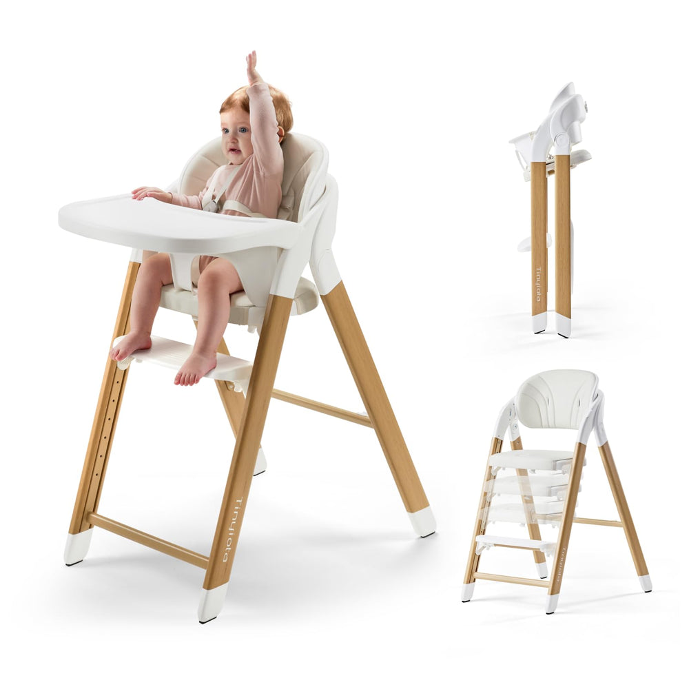 Tinyiota high chair baby seat setup demonstrates a secure feeding moment.