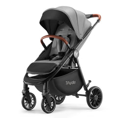 Tinyiota stroller gray aluminum frame for lightweight durability during daily outings.