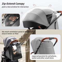 Tinyiota stroller with UPF50 canopy provides full sun protection for babies on sunny days.