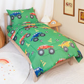 TinyPalsa truck-mania comforter vibrant design for kids' bedtime adventures.