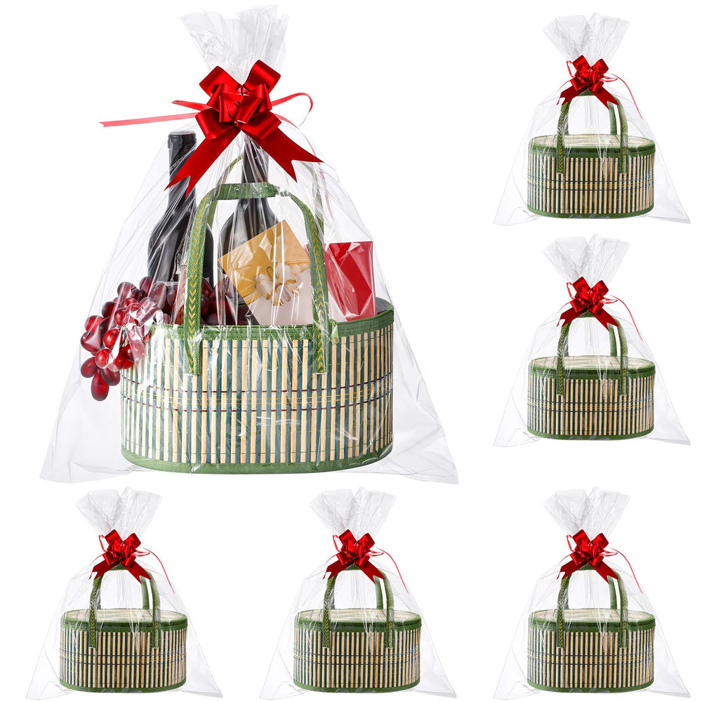 Tioncy six-set bamboo gift baskets in green for elegant gift presentation.