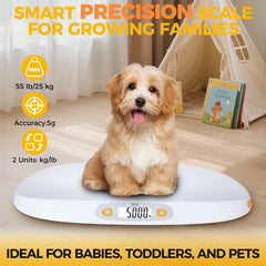 Tipre scale with hold function securely locks weight for easy growth tracking.