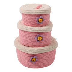 Tissting round storage baskets with lids in pink, perfect for toy storage and stylish organization.