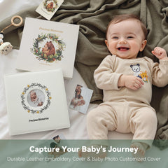 Close-up of Tivellary embroidery detail on the leather cover for a timeless keepsake