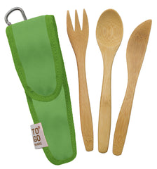 TO GO WARE Kids Bamboo Utensil Set Kiwi Green with case, durable and flavor-neutral for meals.