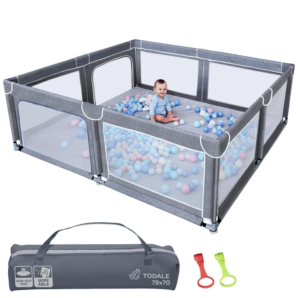 Todale Baby PlayPen folded compact gray for travel and storage