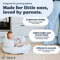 Todale bear blue backrest provides comfortable, supervised floor time.