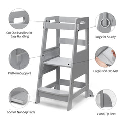 TOETOL Bamboo Toddler Step Stool anti-slip foot pads protect floors