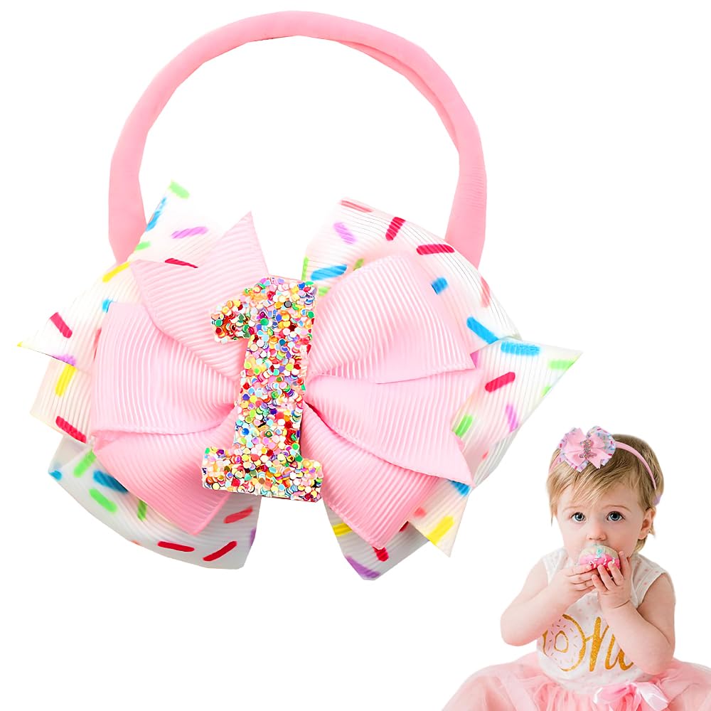 Tofwaol first birthday bow pink headband adds cute, holiday-ready style.