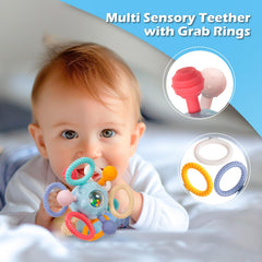 TOHIBEE Montessori teething toy 6-12 months with textures and a gentle rattle supports exploration.