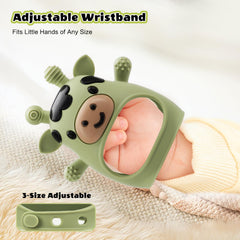 TOHIBEE teething mitten shows three-settings wristband for secure fit.