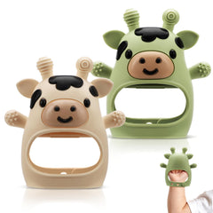 TOHIBEE teething mitten in green-beige with soft bite points for teething moments
