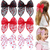 TOKUFAGU Valentines Day hair bow in pink with heart design, perfect for party outfits.