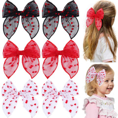 TOKUFAGU Valentines Day hair bow in pink with heart design, perfect for party outfits.