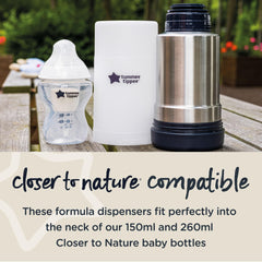 Tommee Tippee Closer To Nature lid closure demonstrates a secure seal for powder storage.