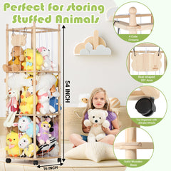 TOMSHUB wooden stuffed animal storage unit blends durability with playful display.