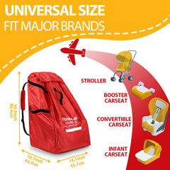 TOMULE car seat bag at airport counter shows universal fit for many seats