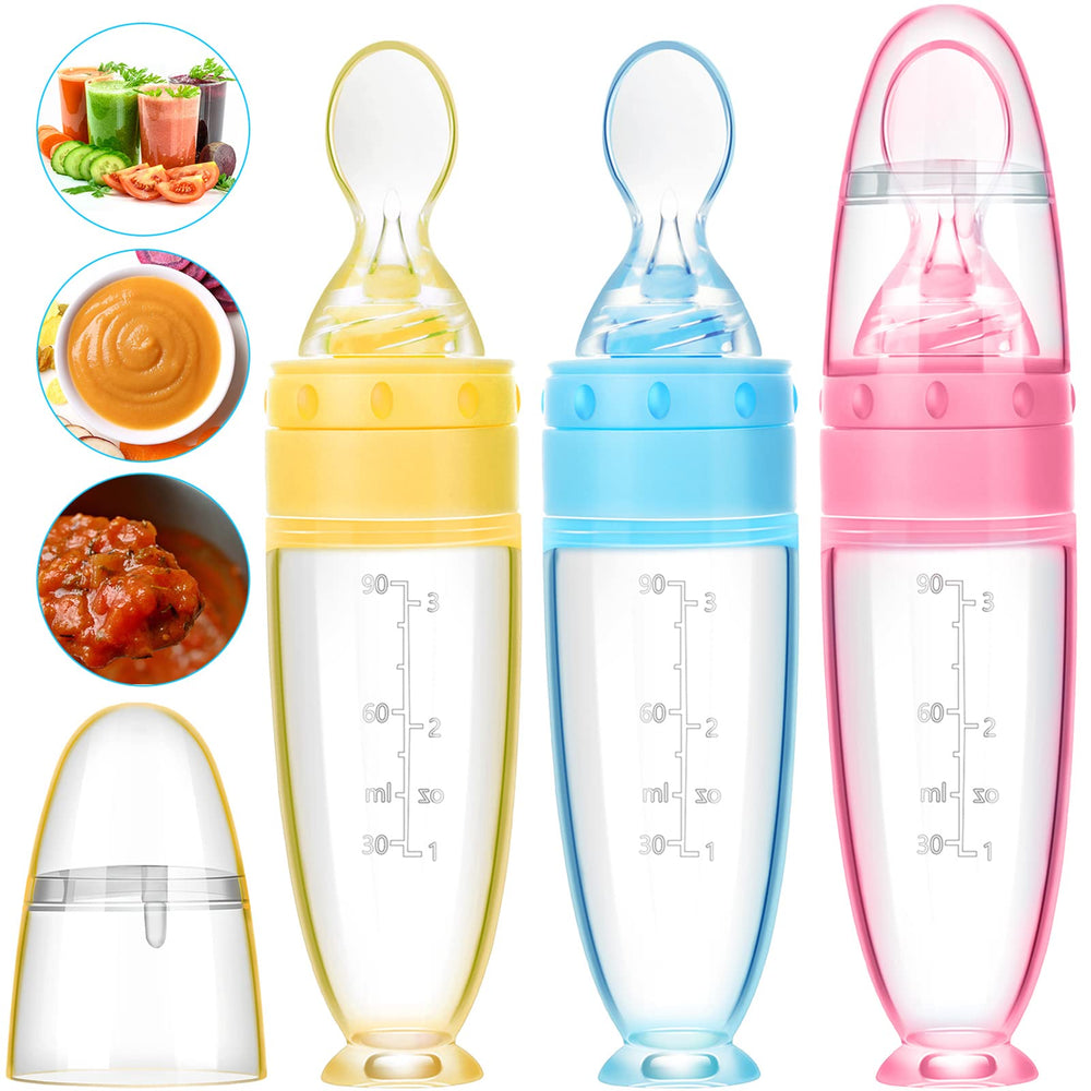 Tondiamo baby feeder with standing base prevents spills during meals.