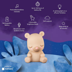 Tonies warm glow night light creates inviting atmosphere for a gentle wind-down routine.