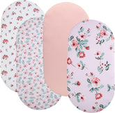 Tontukatu bassinet sheets in floral pink pattern for a cozy sleep space and easy care